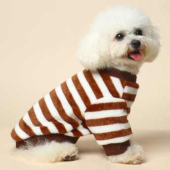   【ペット】トイ プードル 子犬 小型犬 中型犬 犬服 可愛い ストライプ柄 フランネル スウェット 防寒 ペット服  