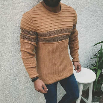   【トップス】トレンドアイテム 最安値挑戦 配色 3色展開 ラウンドネック 秋冬 メンズセーター  