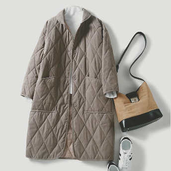   【アウター】大流行新作 ボタン 折り襟 ポケット付き 中長 菱形 綿入れコート  