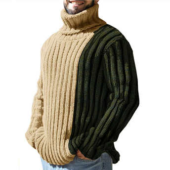   【トップス】北ヨーロッパ系 ソフトタッチ ハイネック ガーター編み 大人男子 柔らか 厚手セーター  
