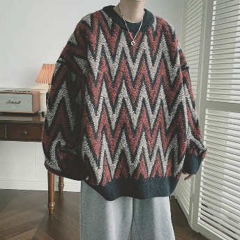   【トップス】気質アップ冬コーデ 新作 カジュアル ファッション配色 ラウンドネック セーター  