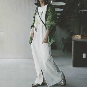   【ワンピース】個性的なデザイン流行の予感 スリットストレートスカート 半袖ワンピース  