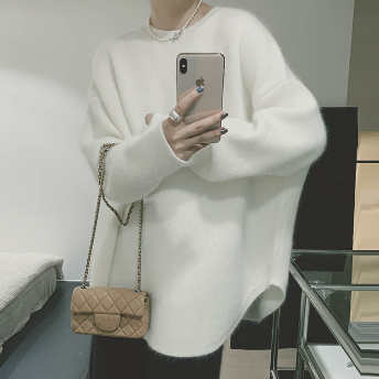   【トップス】韓国風ファッション 体型をカバー アンプルライン スリット ニットセーター  