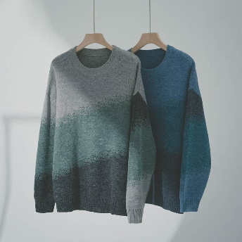   【トップス】デザイン性ファッション 配色 絞り染め ラウンドネック メンズ ニットセーター  