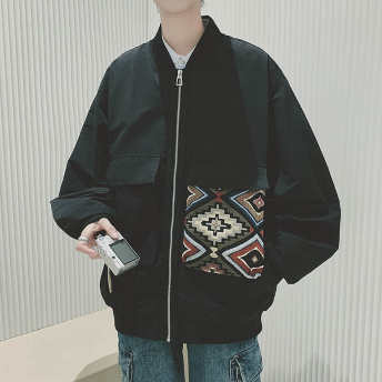   【アウター】韓国系 ファッション 刺繍 ジッパー 切り替え ジャケット  