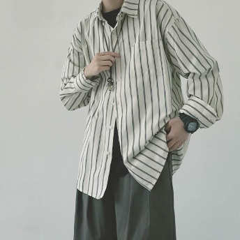   【トップス】気質アップ ゆったり型 ファッション カジュアル メンズ  長袖 ストライプ柄 シャツ  