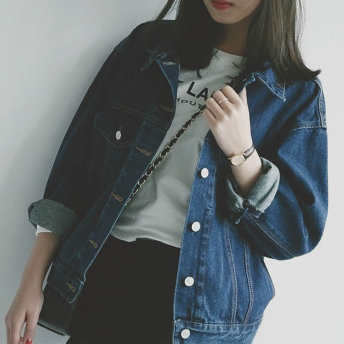   【アウター】韓国風ファッション 定番 デニム ゆったり 切り替え 長袖 ジャケット  