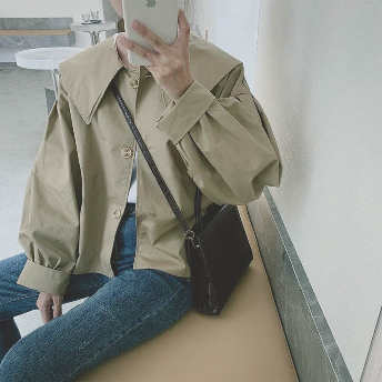   【アウター】韓国風ファッション シングルブレスト ピーターパン・カラー ジャケット  
