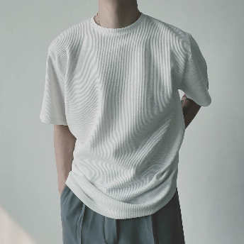   【トップス】韓国系 ファッション 無地 ラウンドネック メンズ 五分袖 Tシャツ  