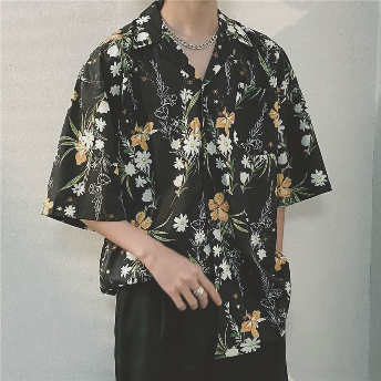   【トップス】個性的なデザイン カジュアル半袖シングルブレスト折り襟シャツ  
