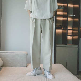   【ボトムス】韓国風ファッション カジュアル無地ハイウエストアンクル丈（9分丈）ロングパンツ  