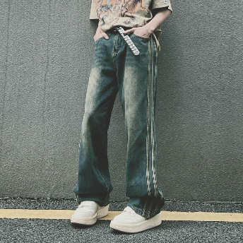   【ボトムス】 個性的なデザイン韓国系グラデーション色レギュラー丈デニムパンツ  