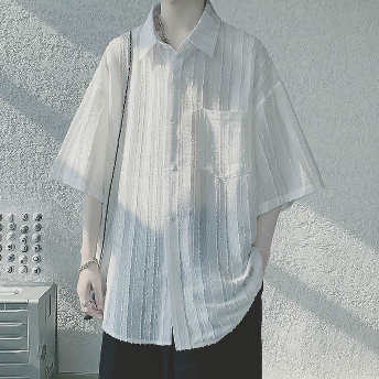   【トップス】個性的なデザイン シングルブレスト無地七分袖シャツ  