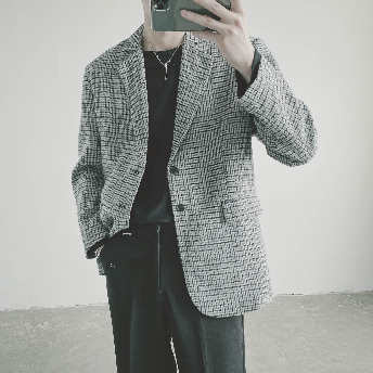   【アウター】高見えデザイン 韓国系チェック柄長袖折り襟ボタンスーツジャケット  