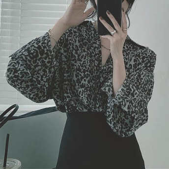   【トップス】人気を獲得♡ヒョウ柄折り襟シンプル韓国風ファッション シャツ  