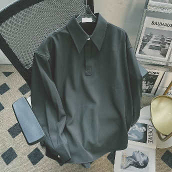   【トップス】Basic日常簡約 プルオーバー 長袖 折り襟 切り替え シャツ  