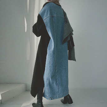   【ワンピース】特別デザインファッションスリット配色アルファベットマキシ長袖ワンピース  