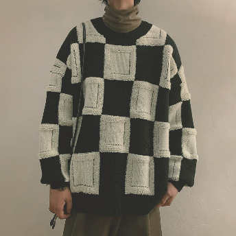   【トップス】流行の予感 チェック柄 プルオーバー 長袖 切り替え セーター  