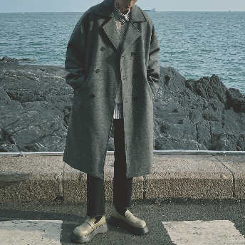   【STAFF SNAP】【アウター】韓国風ファッション ダブルブレスト 中長 折り襟 ポケット付き コート  