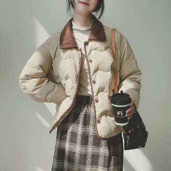   【アウター】可愛いデザイン  韓国系 ポケット付き 折り襟 長袖  無地 綿入れコート  