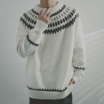  【トップス】個性的なデザイン 韓国系プリント長袖ラウンドネックプルオーバーニットセーター  