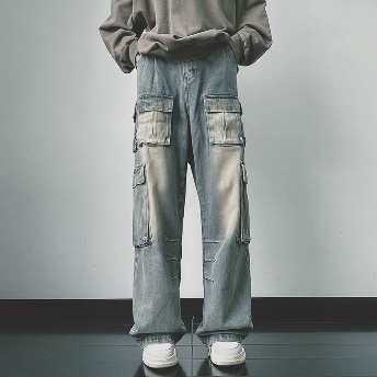   【ボトムス】個性的なデザイン グラデーション色ポケット付き ストリート系デニムパンツ  