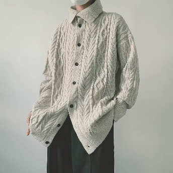   【トップス】着回し力抜群 セーター 韓国系 幾何模様 ボタン 折り襟 無地 セーター  