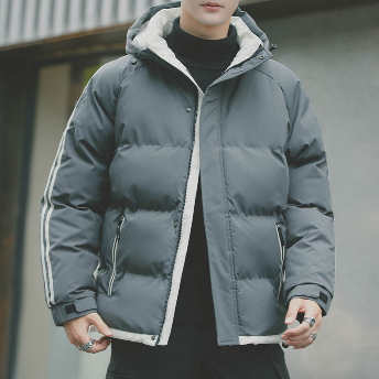   【アウター】3カラー展開 韓国系 ストライプ柄 配色 ジッパー フード付き 綿入れコート  