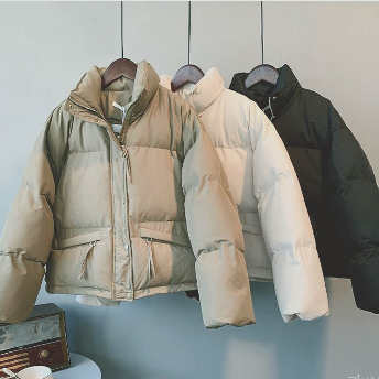   【アウター】しっかり素材 暖かい ふんわり 無地 スタンドネック 長袖 綿入れコート  