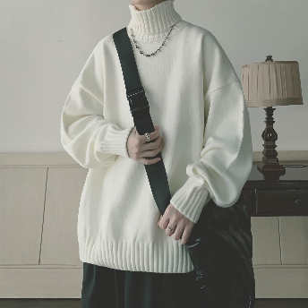   【トップス】おしゃれ度高め 韓国風ファッション 無地 ハイネック ニットセーター  