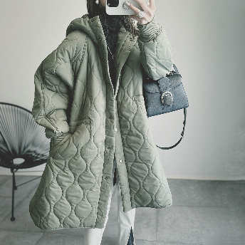   【アウター】韓国系 無地 フード付き 大きめのサイズ感 フェミニン通勤 綿入れコート  