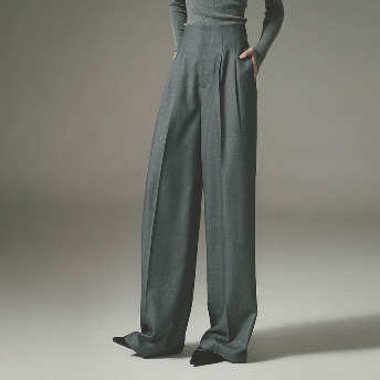   【ボトムス】高級感 ファッション ハイウエスト ギャザー 大きめのサイズ感 パンツ  