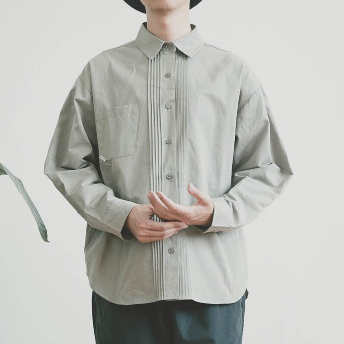  【トップス】高級感 折り襟 ギャザー 長袖 個性派 サイドポケット シャツ  