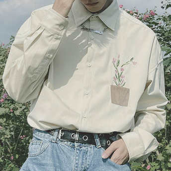   【トップス】絶対流行 シンプル 折り襟 刺繍 長袖 シングルブレスト シャツ  