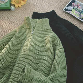   【トップス】男女兼用 体型をカバー プルオーバー ハーフネック シンプル セーター  