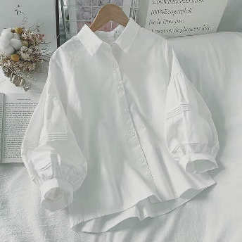   【トップス】上品見えファッション七分袖シングルブレストPOLOネックパフスリーブシャツ  