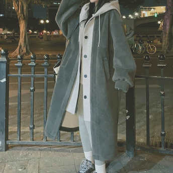   【アウター】デザイン性抜群 韓国系長袖フード付きシングルブレストレイヤード / 重ね着風コート  