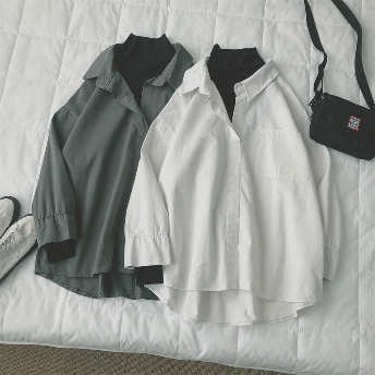   【トップス】可愛いデザイン シンプル長袖プルオーバー折り襟レイヤード / 重ね着風シャツ  
