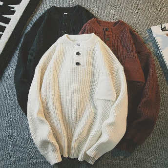   【トップス】多色お選び可 シンプル シングルブレスト サイドポケット セーター  