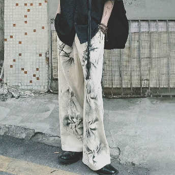   【ボトムス】絶対流行 ストリート系 プリント ポケット付き レトロ ロングパンツ  