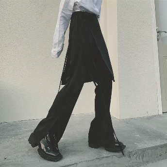   【STAFF SNAP】【ボトムス】個性的なデザイン ストリート系ハイウエストロング丈パンツ+スカート二点セット  