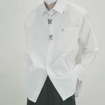   【トップス】韓国風ファッション 無地 長袖 ストリート系 ボタン 金属飾り 折り襟 シャツ  