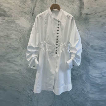   【トップス】気質アップ ファッション長袖シングルブレストPOLOネックシャツ  