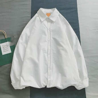   【トップス】男女兼用 簡潔 合わせやすい 折り襟 長袖 無地 シングルブレスト シャツ  