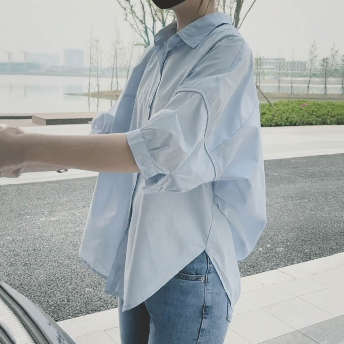   【トップス】女性に大人気 シンプル五分袖シングルブレスト折り襟シャツ  