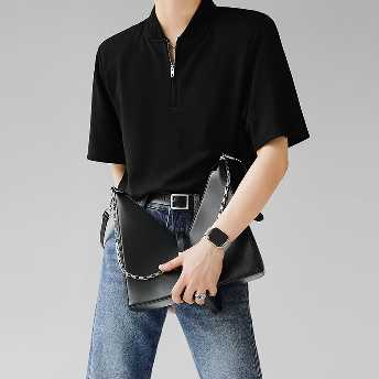   絶対欲しい 韓国系 カジュアル ファスナー 無地 スタンドネック シンプル メンズ Tシャツ  